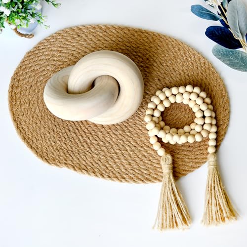 Wood Coffee Table Decor for Living Room, Hand Carved Chain Link Decoration, Modern Farmhouse and Boho Style Object - color: Natural-bead String