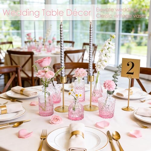 TBWIND Pink Glass Bud Vases Set of 12, Vintage Mini Vases for Centerpieces, Glass Bud Vase in Bulk for Wedding Decor, Single Flowers, Office and Home Table Flower Décor - color: 12pcs-pink