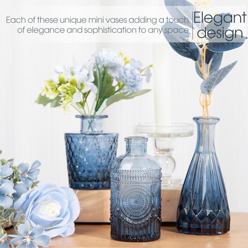 TBWIND 12Pcs Blue Glass Bud Vases Set, Small Vases for Flowers, Perfect for Centerpieces at Parties, Baby Showers, Weddings, Events, Graduation Season, Great Gifts for Office & Home Décor - color: 12pcs-blue