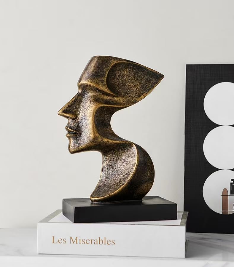 Decorative Modern Abstract Profile Sculpture, Contemporary Home Decor Resin Statue on Black Base