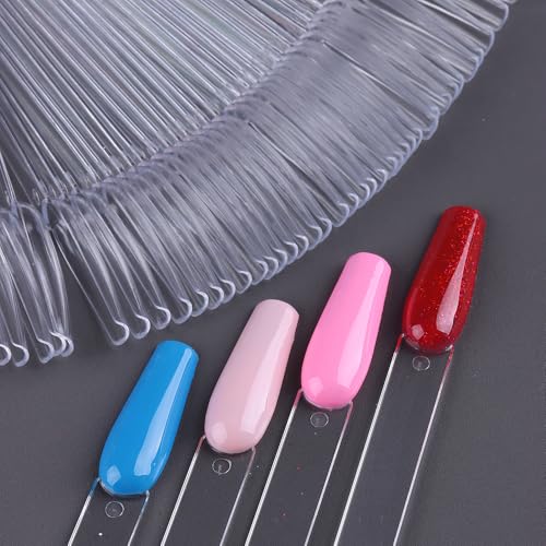 150 Pcs Nail Swatch Sticks with Ring, Clear Coffin Nail Polish Swatch Sticks, Ballerina False Nail Sample, Nail Practice Color Display Board Accessories for Home or Salon Use - color: Clear Ballerina Shaped