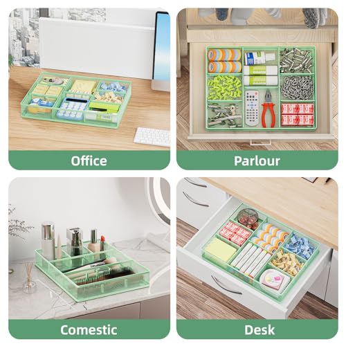 Marbrasse Desk Drawer Organizer, Metal Mesh Drawer Organizer Tray with 5 Adjustable Compartments,Desk Organizers and Accessories for Home,Office,Kitchen,Makeup,Vanity (Green) - color: Green