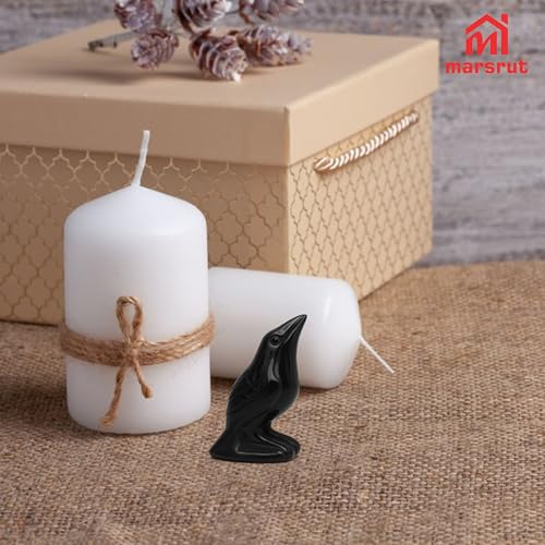 2Pcs Raven Statue Figurine, Black Crow Decor Sculpture, 2 Inch Natural Stone Creative Bird Ornament, Obsidian Crystal Stone Lucky Healing Guardian Animal Pocket Figure for Office Home Decoration Women