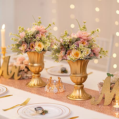 Sziqiqi Gold Flower Arrangements Vase for Wedding Table Centerpiece - 9in Metal Planter Vase Pot for Artificial Real Flower Small Trumpet Plant Urn for Garden - color: Gold, size: 9in-10pcs