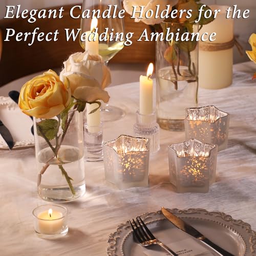 Letine 8pc Frosted White Star Tea Light Candle Holders - Mercury Glass Votive Holders for Wedding, Diwali, Fall & Holiday Decor - Elegant Starlight Vessels (2.44" Height, 1.45" Base) - color: Frosted White, size: 8pcs