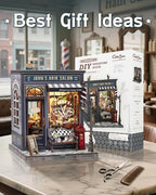 Book Nook Kit - DIY Adult Miniature Dollhouse, Hair Salon Themed, 3D Wooden Puzzle Bookend, Bookshelf Decor Gift for Family and Friends (John's Hair Salon) - style: John's Hair Salon