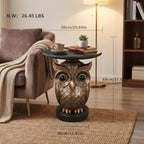 Luxurious Owl Side Table - 20" Premium Faux Marble Top Accent Table with Hand-Detailed Resin Owl Statue Base - High-End Round End Table for Study, Library, Nightstand - Tool-Free - color: Iron Owl