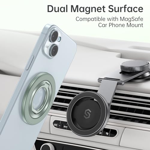 SYNCWIRE Magnetic Phone Ring Holder for MagSafe, 360° Rotation Cell Phone Grip Stand Finger Ring Kickstand Two-Sided Magnet Compatible with iPhone 17 Pro Max 16 15 14 13 12 MagSafe Accessories - color: Single Ring-1PCS-Green
