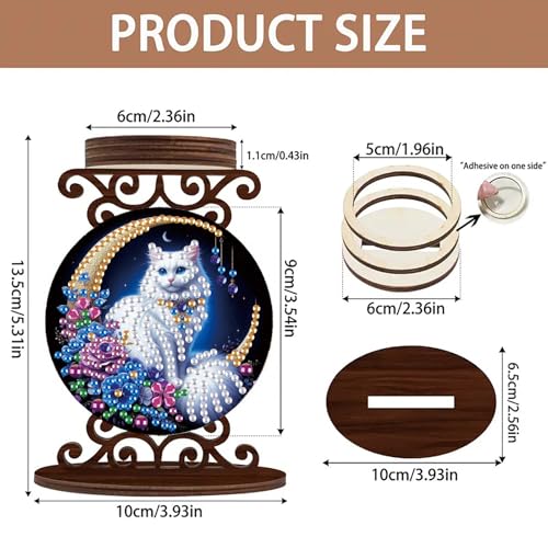 ARTopet DIY Diamond Art Painting Candlestick Holders Wooden Desk Candle Holder Ornament Double Sided Diamond Tabletop Ornaments for Home Decor-White Cat - color: White Cat