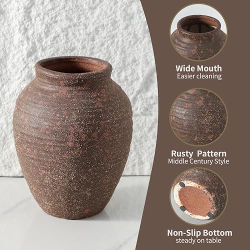 Ceramic Flower Vase 7.4 inch Farmhouse Rustic Vase for Home Decor Handcrafted Pottery Vase Small Terracotta Vases for Dining Table Decor Fireplace Living Room Bathroom Wedding Centerpiece - color: 205-2-7.4in