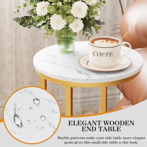C Shaped End Table, Couch Side Tables for Living Room, Round Sofa End Table with Metal Frame, Small Wooden Snack Table for Bedroom, Small Spaces, Easy Assembly (Gold,2pcs) - color: Round-gold, size: 2pcs
