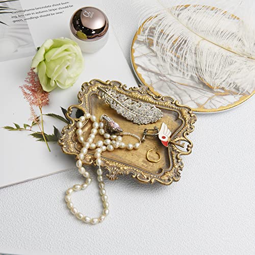 Funly mee Small Antique Trinket Dish Vintage Gold Metal Jewelry Tray, Ring Holder-5.3 x 3.5 x 1.2 inches - color: Gold, size: Small