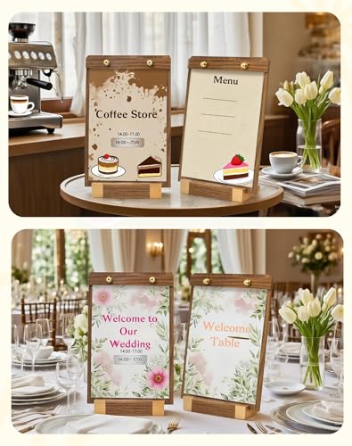 3 Pack 8.5"x11" Acrylic Sign Holder A4 with Wood-Color Base - Table Top Display Stand for Menus, Signs, Flyers, Perfect for Restaurants, Retail Stores, Conferences, Weddings, Offices