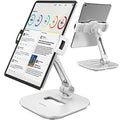AboveTEK Tablet Stand Holder, Stylish Aluminum iPad Stands, Foldable 360° Swivel iPad iPhone Table Stand Holder fits 4-11" Tablets/Smartphones for Kitchen Bedside Office POS Showroom Reception (White) - color: White, size: 4"-11"