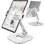 AboveTEK Tablet Stand Holder, Stylish Aluminum iPad Stands, Foldable 360° Swivel iPad iPhone Table Stand Holder fits 4-11" Tablets/Smartphones for Kitchen Bedside Office POS Showroom Reception (White) - color: White, size: 4"-11"