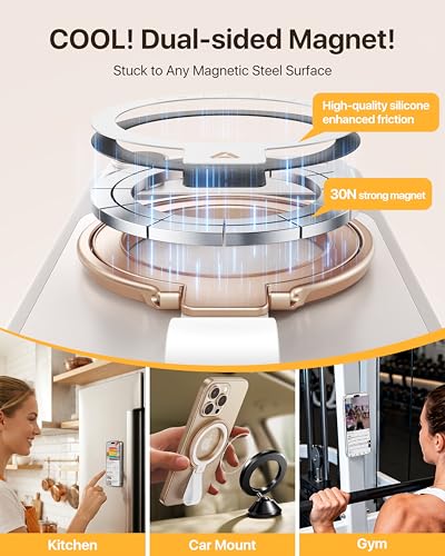 andobil [2026 Unrivaled Stability] Magnetic Phone Grip Holder for MagSafe Ring Stand Holder Kickstand Compatible with MagSafe Accessories for iPhone 17 Air 16 Pro Max Plus 15/14/13/12&Android,Rosegold - color: Rose Gold