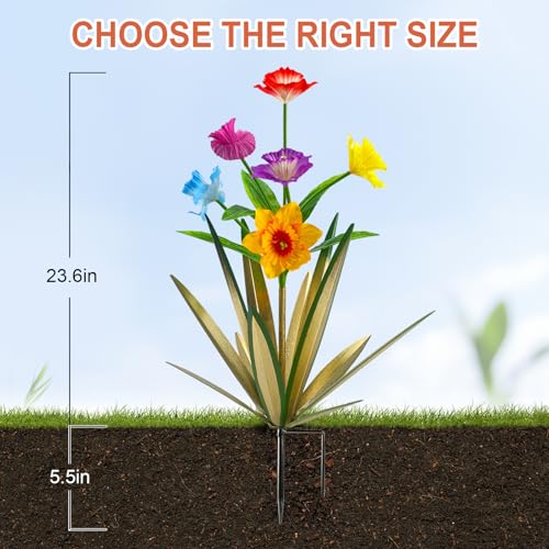 Homight Metal Agave Plant Outdoor Decoration Outdoor Garden Decoration Daffodils Flowers Mexican Yard Art Daffodils Flowers Decorative Garden Gift (2 Big Colorful) - color: 2 Big Colorful