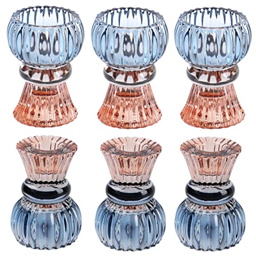 Set of 6 Glass Candle Holders Taper Candlestick Holders 2 in 1 Tealight Holders for Wedding Date Home Decoration 8cm Hight - color: Glass-clear, size: 6 Pack