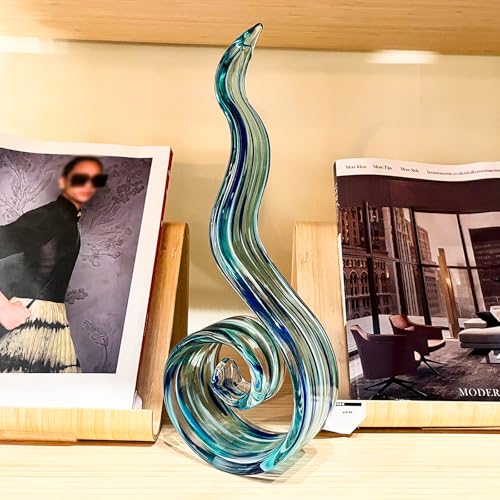11.4" Tall Hand-Blown Glass Sculpture Murano-Style Sculpture Art Ornament Statue Figurines Home Decor Accent Piece Coastal Ocean Nautical Home Decor,Shelf,TV Stand,Tabletop Centerpieces,Wonderful Gift - color: Light Blue