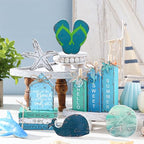 Vercraft 11 Pcs Summer Beach Table Decorations Ocean Tiered Tray Decor Summer Centerpiece Decorative Wood Books Table Top Decor Starfish Wooden Sign for Home Party Supplies (Ocean) - style: Ocean