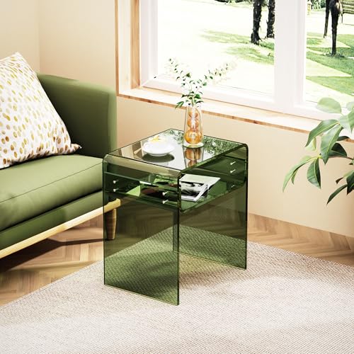 Clear Acrylic End Table 2-Tier Bedside Nightstand for Living Room Bedroom (1, Green Double) - color: Green Double
