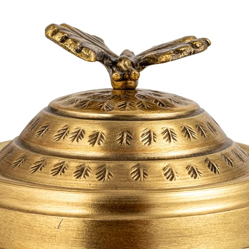 Creative Co-Op Round Hammered Metal Container with Butterfly Finial, Brass Finish - style: Butterfly