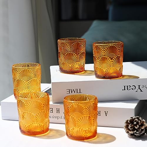 Woho 12Pcs Amber Votive Candle Holders, Glass Amber Candle Holder for Fall Wedding, Boho Tea Lights Candle Holder for Halloween Thanksgiving Centerpieces Table Decoration - color: Amber