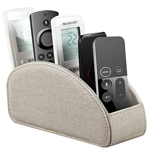 Remote Control Holder, Leather 5 Rooms Desk Organizer and Decorations for Living Room, Bedside Storage Remotes Caddy for TV Controllers/ Makeup Brush Pen/ Office Stationery/ Art Supplies/ Eyeglasses - color: Beige, size: Small