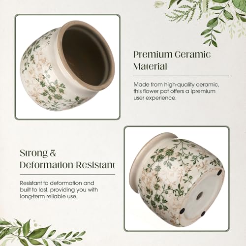 Vintage Planter Large Ceramic Plants Pot Green Pink Pastoral Floral Ice Crack Cottage Scroll Vase Flower Vase Pot Indoor Plants Home Kitchen Decor Farmhouse Antique Decorative Gifts - color: Beige Green, size: Pastoral Floral