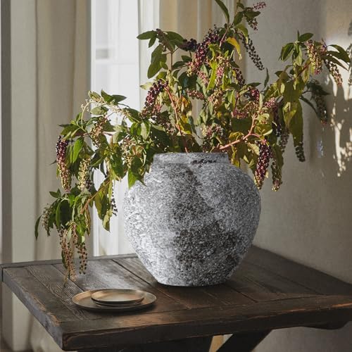 Rustic Ceramic Circular Flower Vase Farmhouse Clay Pottery Large Terracotta Floor Vases for Decorative Centerpiece Vintage Home Decor Aesthetic for Living Room Bedroom Table Entryway - color: Rustic Vase002