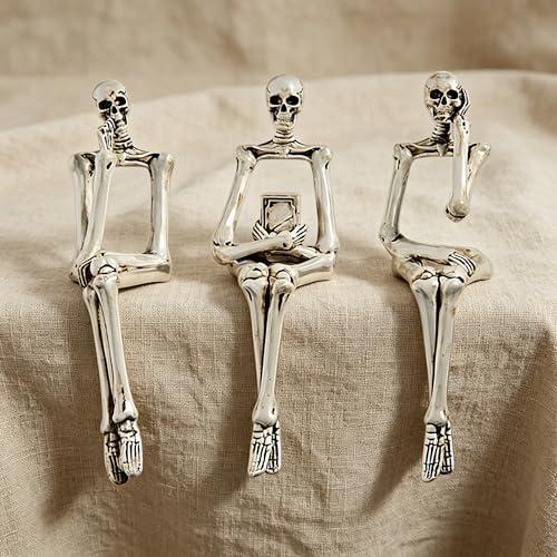 XINXUAN Halloween Decorations Skull Statue Home Decor - Modern Bookshelf & Desk Decor - 3 Piece Set (Retro - White) - color: Retro - White
