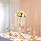 10 Pcs 19.3 inches Tall Crystal Flower Stand Wedding Road Lead Tall Flower Holders Centerpiece Crystal Flower Chandelier Metal Flower Vase for Reception Tables Wedding Supplies - color: Gold, size: Medium - 10 Pcs
