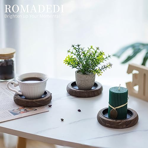 Romadedi Wood Candle Holder Farmhouse Decor - Pillar Candle Holders for Table Centerpiece Small Tray Riser Set of 2 Round Wooden Plate Pedestal Stand for Coffee Table Home Living Room, Brown - color: Brown