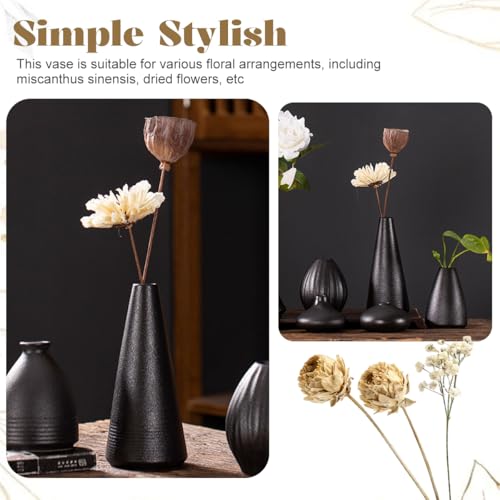 Conical Black Ceramic Bud Vase Handmade Minimalist Floral Vase for Wedding Centerpiece Home Office Desk Decor Modern Tabletop Decoration