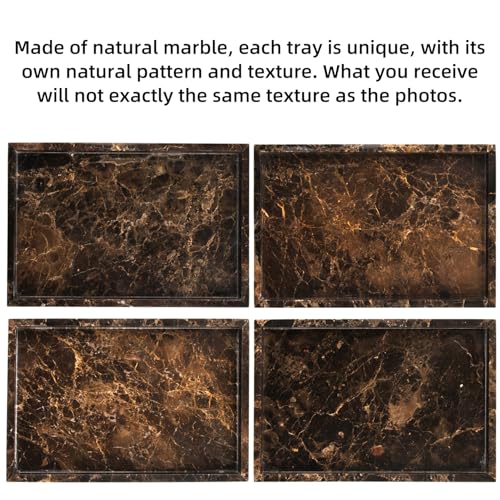 Marble Bathroom Vanity Tray, Natural Luxury Vanity Home Kitchen Bathroom Table Tray, Stone Decorative Countertop Dresser Trays for Key Coffee Perfume Jewelry Makeup (Dark Brown, 12"x 8" x1.2") - color: Dark Brown, size: 12" x 8" x 1.2"