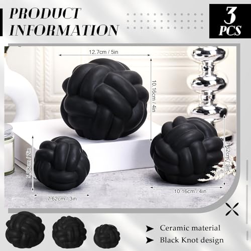Wenqik Matte Black 3 Pcs Knot Decor, Chain Link Coffee Table Bookshelf Decor Accents, Entry Table Ceramic Aesthetic Minimalist Decorative Objects for Modern Home Living Room Decoration 3 Sizes - color: Matte Black