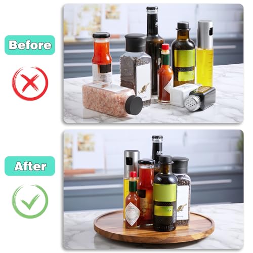 12" Acacia Wood Lazy Susan Turntable Organizer, Lazy Susan for Table Top Cabinet Dining Pantry Countertop Cupboard Organization, Decorative Tray for Kitchen Bathroom Decor Coffee Bar Accessories - color: Acacia, size: 12" with Low Rim