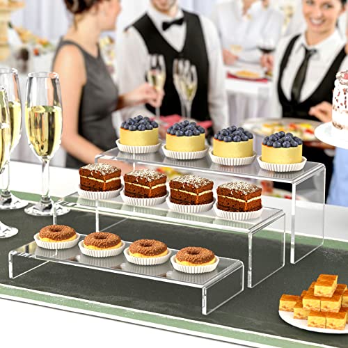 HIIMIEI Acrylic Display Riser, 6 Pcs 12" Large Acrylic Risers, Thickened to 5mm Clear Rectangular Display Shelf for Cupcake Stand, Tiered Display Stand for gemstone, curio, figurines, Collectibles - size: 12'' - 6PCS