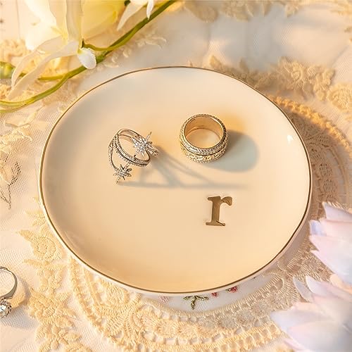 Ceramic Ring Holder for Jewelry, Jewelry Tray, Ring Dish, Aesthetic Room Decor, Engagement Gifts Bride Gifts Wedding Gifts for Women, White, 4.75"(R) - color: R