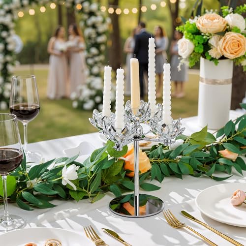Crystal Candle Holders Lotus Candelabras Silver Arch Candlestick, Centerpiece Table, Home Hecor for Wedding, Dinning Room, Coffee Table, Kitchen, Living Room, Entryway (5 Arms, Taper Candle) - color: Silver, size: 5-Arm