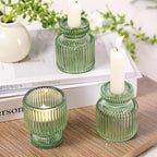 DARJEN 6 Pcs Green Candlestick Holders - Glass Taper Candle Holders Tealight Votive Candle Holders for Table Centerpieces, Wedding, Dinner Party, Home, Gifts - color: Green, size: 6Pcs