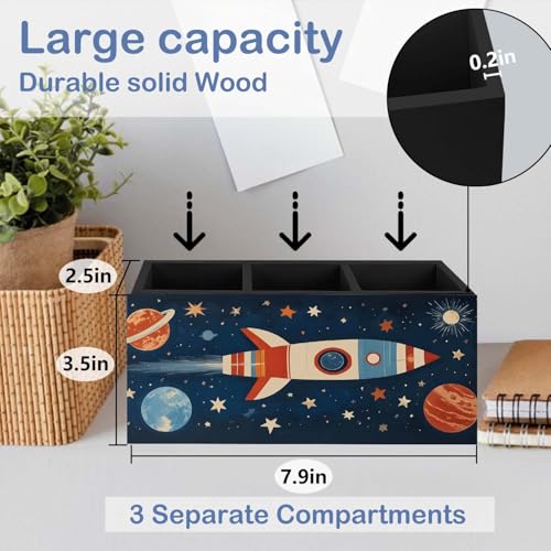 SNNDER Outer Space Pen Holder for Desk, Cosmic Rocket Planet Celestial Wooden Box Sign Desk Decor for Kids Room Home Classroom Decoration, Blue Galaxy Pencil Organizer, Space Decor for Boys Room - color: rocket