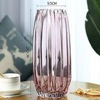 Lucky Bird Purple Pink Ribbed Glass Vase for Flowers and Candles - Modern Centerpiece (H12.0 inch) - color: Pink, size: H-11.8inch
