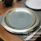 Stainless Steel Round Serving Tray,Metal Decorative Tray,Display Serving Platter for Wine and Glasses,12 Inches - size: 12"
