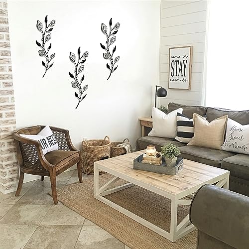 Cityelf 3 Set Crystal Leaf Wall Art Sculpture Iron Tree Leaves Branch Hanging Wall Décor Jeweled Bling Home Deor Acrylic Diamond Accent … - color: blact set 3