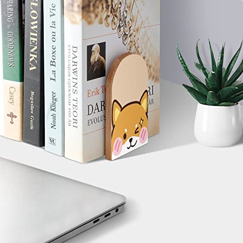 Kawaii Shiba Inu Face Book Ends Decorative Wood Bookends for Shelves Kids Room Desk Home Office Book Stoppers for Magazines,Books, DVDs, 1 Pair/2 Pieces(5x3.1 in) - color: Shiba Inu Face