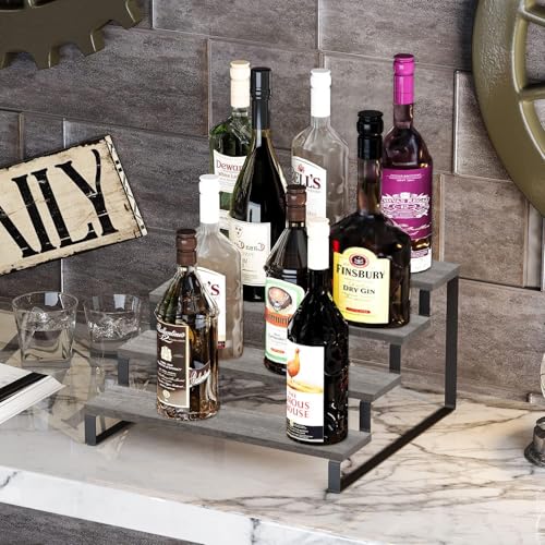 YINMIT Wooden Display Riser Stand, Tiered Perfume and Cologne Organizer Stand, 4 Tier Spice Rack Organizer, Rustic Display Shelf for Candles (4 Tier,Grey) - color: 4 Tier,Grey