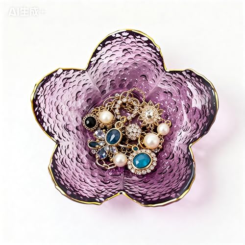 Mini Flower Ring Plate Jewelry Storage Tray Ring Holder for Dressing Table, Bedside Table, Room Bathroom Decoration, Cute Valentine's Day Christmas Birthday Gift for Women (purple 2pcs) - color: 2pcs purple Jewelry Trays