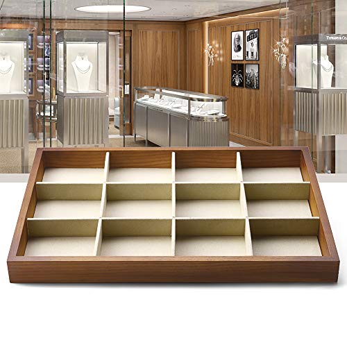 Oirlv 12 Grids Wood Jewelry Organizer Tray Stackable Jewelry Drawer Tray Bracelet/Watch Showcase Display Storage(Creamy-white) - color: Creamy-white 12 grid tray