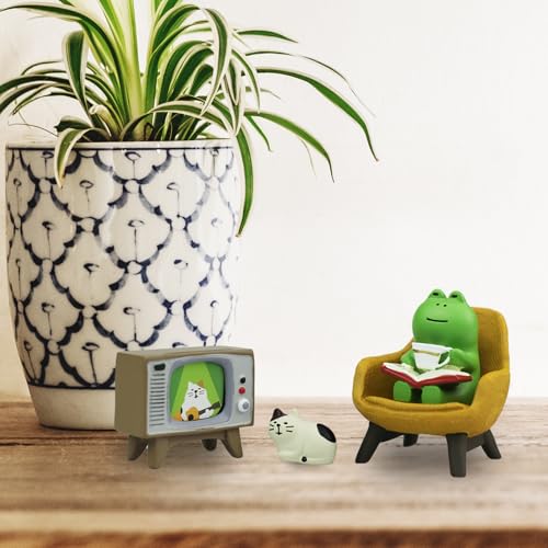 Mevodeata Cute Mini Frog and Cat Figurine with Small Sofa and TV Resin Figure for Office Home Decor Perfect Cute Frog Gift and Cat Gift - color: Tv Frog and Cat